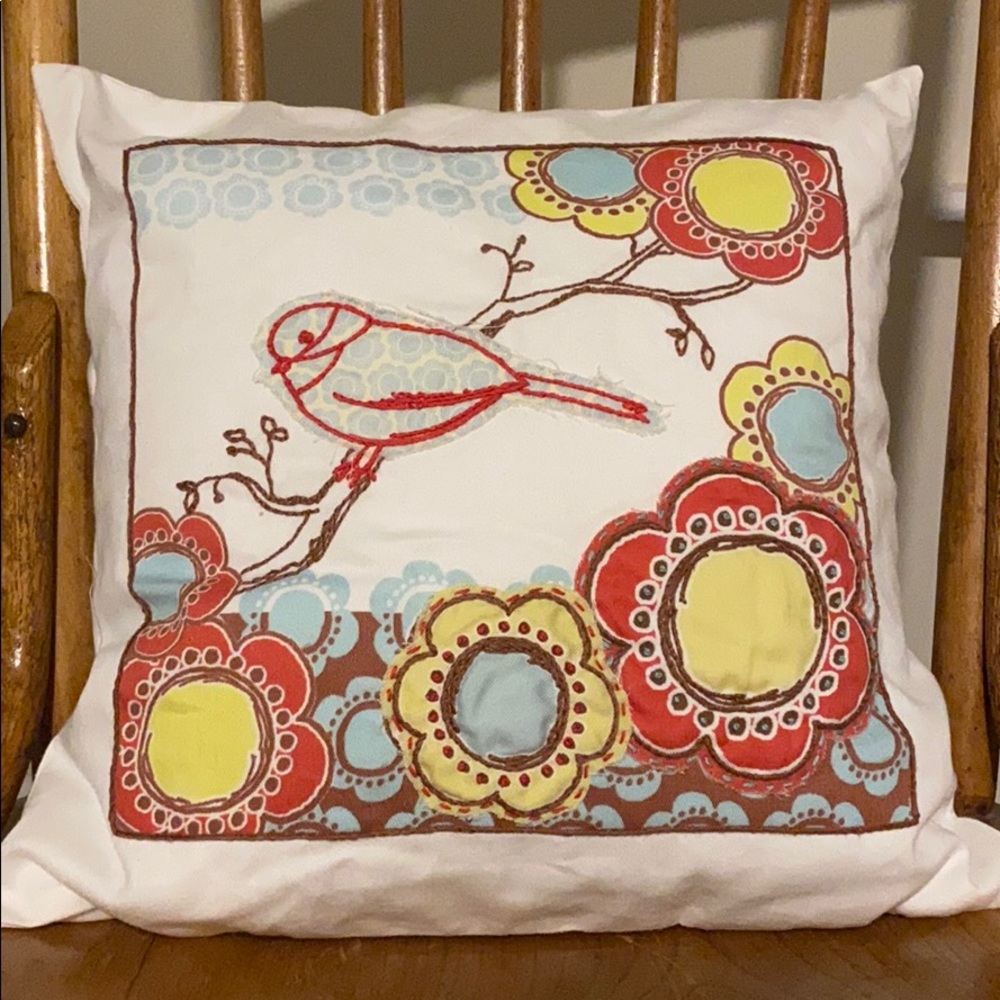 Homemade Hand Embroidered Bird Pillow